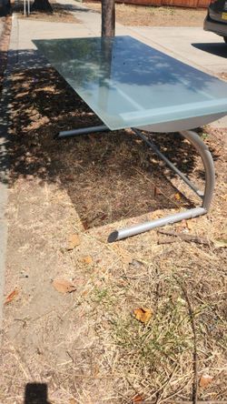 Modern Glass Desk with Metal Frame