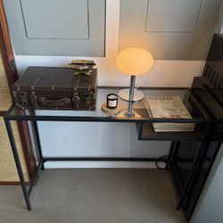 Table Narrow Glass/ Metal Frame Console Table/Desk