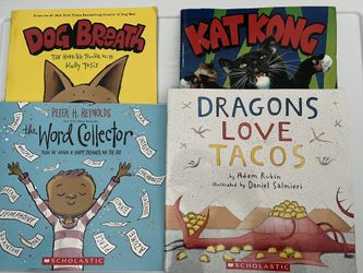 4 Paperback Books For Kids Dog Breath, Word Collector, Dragons Love Tacos, Kat Kong