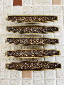 Vintage Brutalist Brass Surfboard Cabinet Pulls - Set of 5