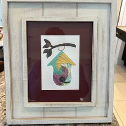 Bird house  made using Iris folding technique. Matted and framed.  13x15