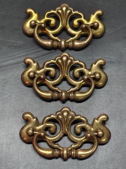 Ilco Unican Canada 1980s French Vintage Drop Down Brass Pull Handles Set Of 3