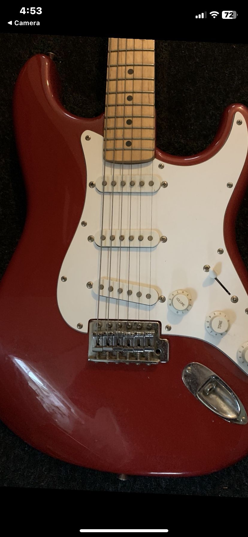 Beautiful Mexican Fender Stratocaster in Candy Apple Red. All Original and in New Condition.