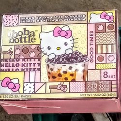 Hello Kitty Boba Bottle Brown Sugar Latte Flavored Bubble Milk Tea Kit With Boba