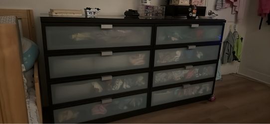 IKEA eight drawer dresser black with glass top