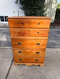 Vintage Wooden Pine 5 Drawer Dresser, 27 w, 17 deep, 42 high, $40