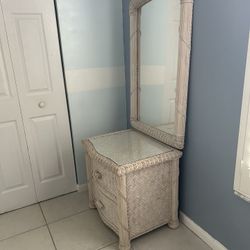 Rattan Side Table/mirror