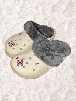 Cream Fluffy Crocs with charms