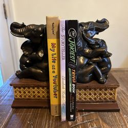 Set of 2 Possibly Resin Elephant And Baby On Lattice Designed Box Book Ends
