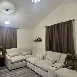 Kennedy Cream 134" 6 Piece Power Reclining L-Shaped Modular Sectional with 3 Power Recliners Console Storage Cupholders & USB