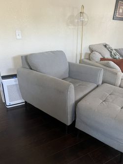 Modern Armchair with Matching Ottoman – Light Gray