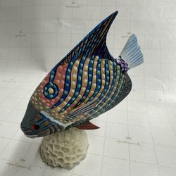 Hand Painted Wood Angel Fish Mounted on Coral   