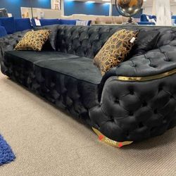 ❗Brand New NOVA Black Velvet Sofa Loveseat Couch Living Set 