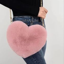 Heart Bag. Zipper Pocket. Heart Shaped Fluffy Bag. Bolsa De Corazon