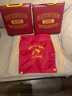 USC Stadium Cushions and Drawstring Bag with black tote