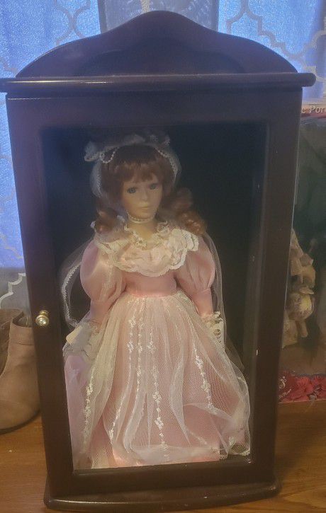 Glass Doll In Wooden Box 