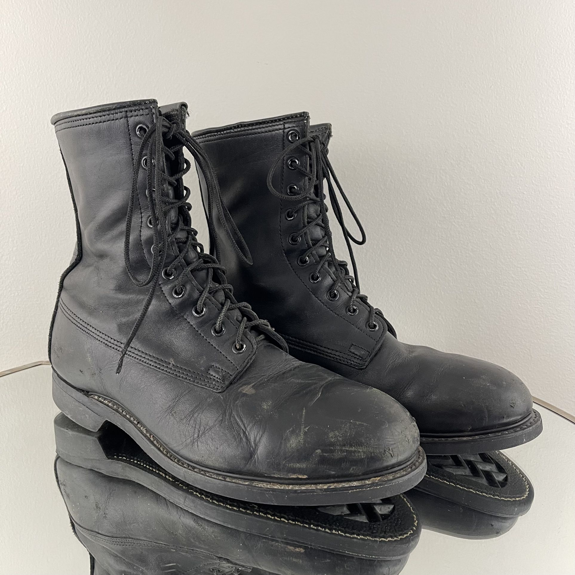 BILTRITE Vintage Black Leather Steel Toe Lace Up Moto Army Combat Boots