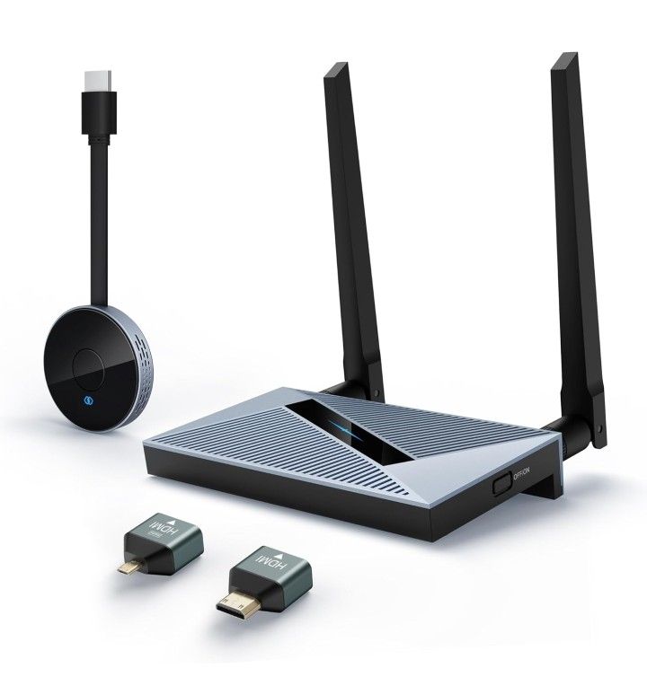 Wireless HDMI Transmitter and Receiver with Wireless HDMI Converter Dongle Adapter, Plug and Play Support 2.4/5GHz 4K Decoding Wireless HDMI Kit