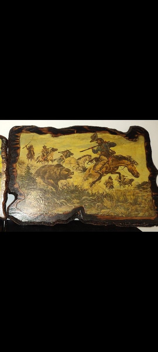 Wood Framed Western Art With Story's On The Back