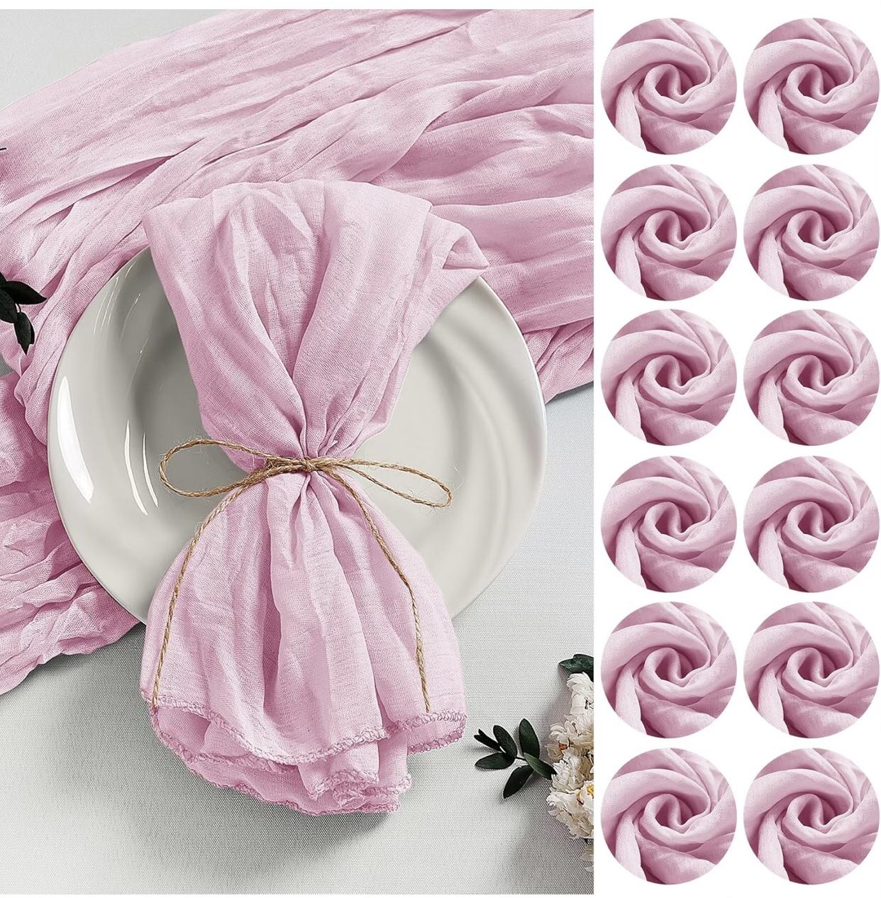 LZY 60 Pack Gauze Cheesecloth Napkins 20x20 Inch Dinner Cloth Napkins, Soft Boho Table Napkins Rustic Wrinkled Cheese Cloth Napkins Bulk for Wedding P