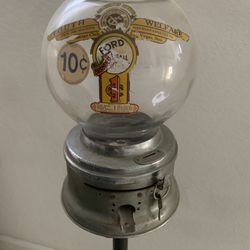 Vintage Ford Gumball Machine w/ Stand with original glass globe, (10 cents)