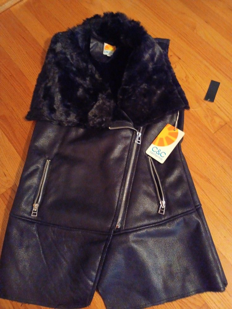 Women's Fur Leather Like Vest Size L New