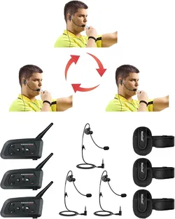 Headset 3 People Talk Same Time Football Soccer Wireless Arbitro Communication System-Latest Chip-Newly Designed Earpiece(3V4(/w R Earpiece))