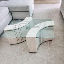 COFFEE TABLE - Beautiful Glass and Marble Coffe Table