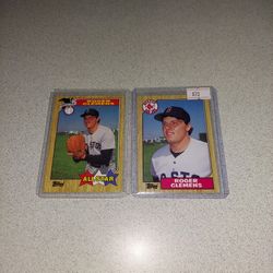 TWO ROGER CLEMENS TOPPS CARDS IN PLASTIC 