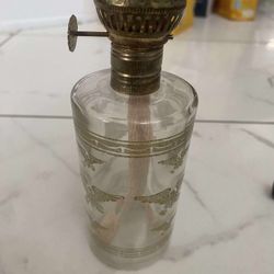 VINTAGE MINI OIL LAMP GLASS - FF FOSTER FORBES EAGLE - 6 1/4" TALL(FKC17)