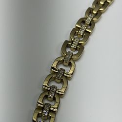 Anne Klein Gold Tone Chain Link Bracelet Rhinestone Accent Lion Logo 8"