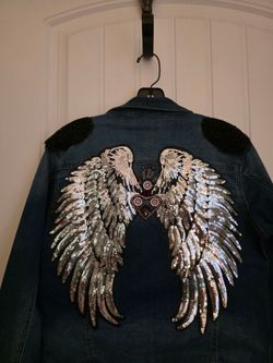 Denim Jacket with Sequin Angel Wings