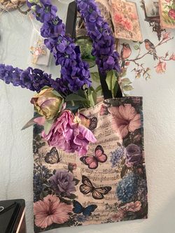 Butterfly Floral Print Canvas Tote Bag