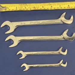 Snap-on Tools 4 pc SAE Flank DriveR Plus Four-Way Angle Head Open-End Wrench Set 3/8 - 7/16 - 11/16-3/4")