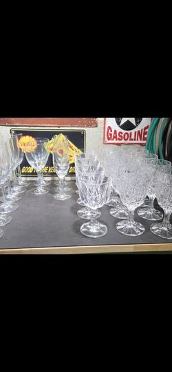 Big Box Of Misc Crystal, Wine Glasses And Serving Dish