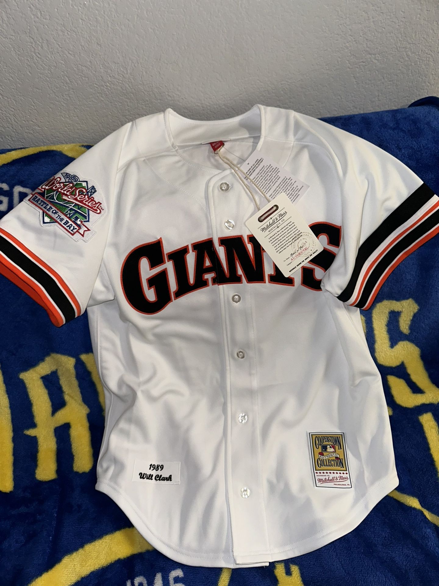 Bran New Authentic Mitchell & Ness SF Giants Battle Of The Bay  1989 Will Clark Throw Back Jersey Size L 