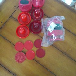Lot Of Air Hockey Strikers Paddles And Pucks 