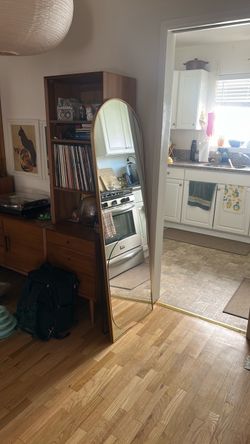 Full-Length Arched Floor Mirror Gold Frame