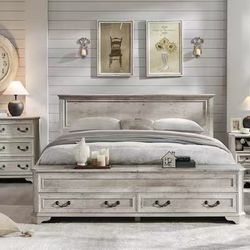 ❤️‍🔥 Farmhouse Queen Size Bed Frame with Headboard Modern Wooden Platform Bed$200 