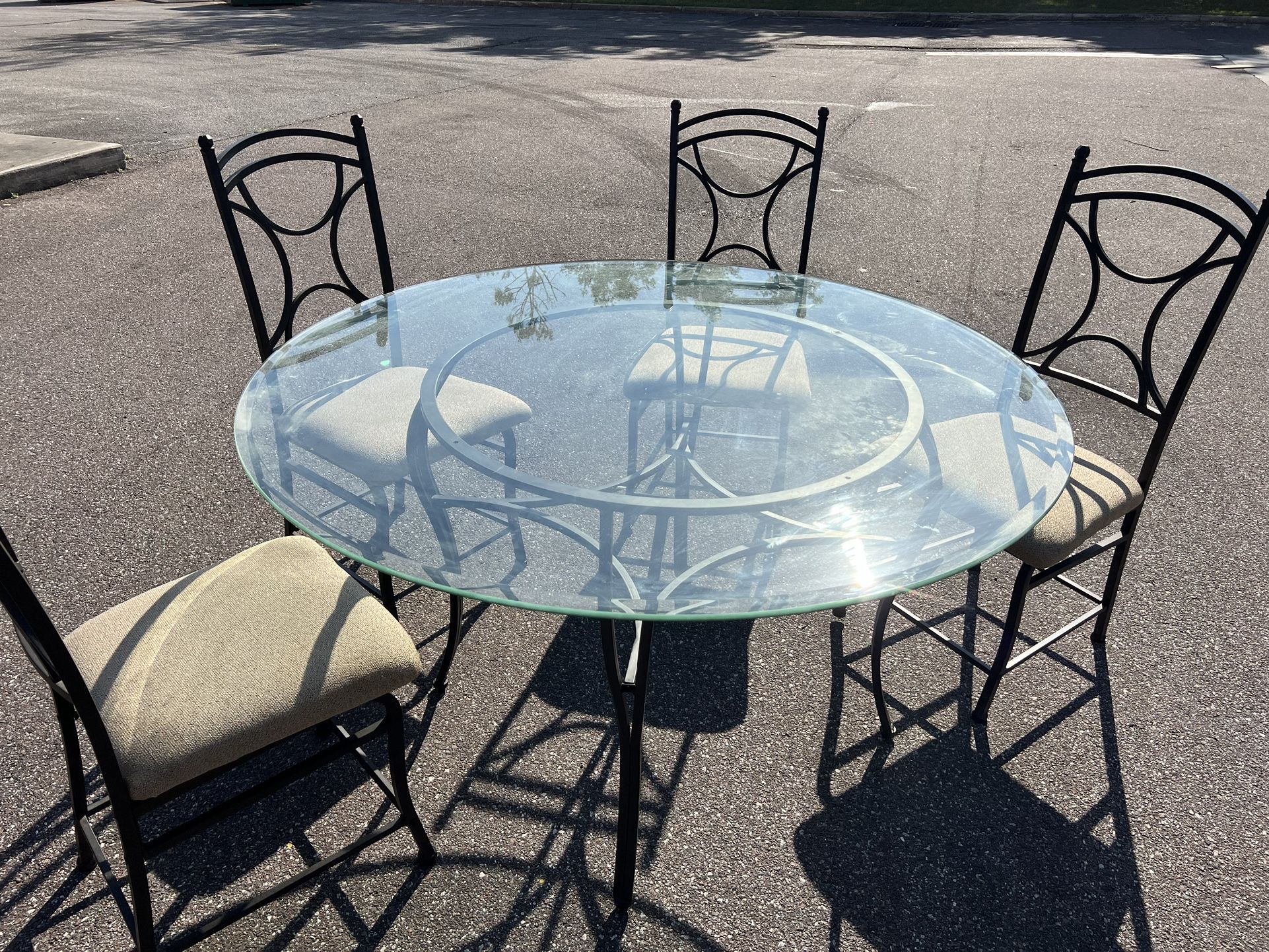 Huge Round 55 inch Glass Dining Table Metal Legs Table only