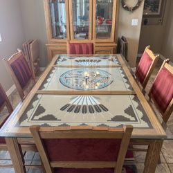 Unique Sand Sculptured glass-topped table and matching chairs