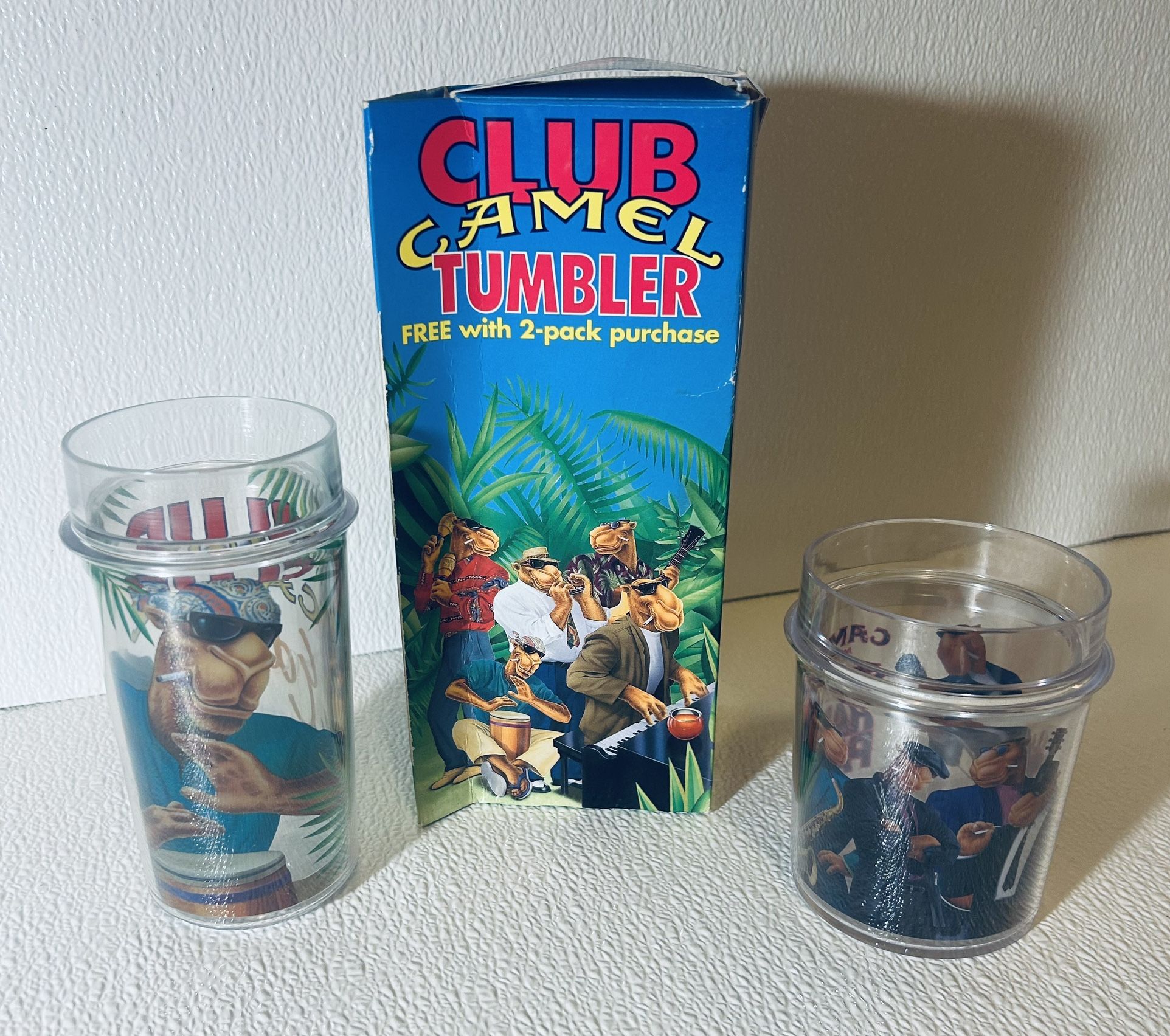 Club Camel Vintage Hard Plastic Glasses 2 Collectible Thermo Serve