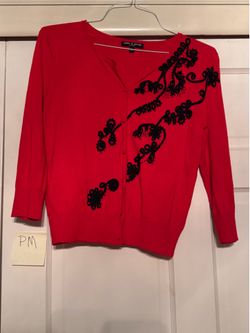 Vibrant Red Cable and Gauge Cardigan Size Petite Medium