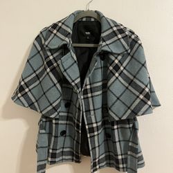 Mossimo Coburn Plaid Cape Short Coat