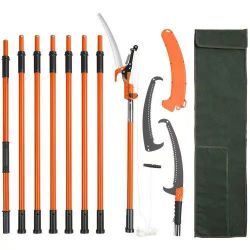13# Manual Pole Saw, 7.3-27 ft Extendable Tree Pruner, Sharp Steel Blade and Scissors High Branches Trimming, Branch Trimmer with Lightweight 8 Fiberg