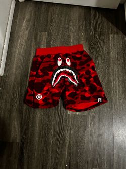 BAPE camo shark beach shorts red size large