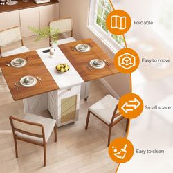 51″ Transformer Table with 6 Wheels for 2-4 with Drawer and Power Outlet  Walnut
