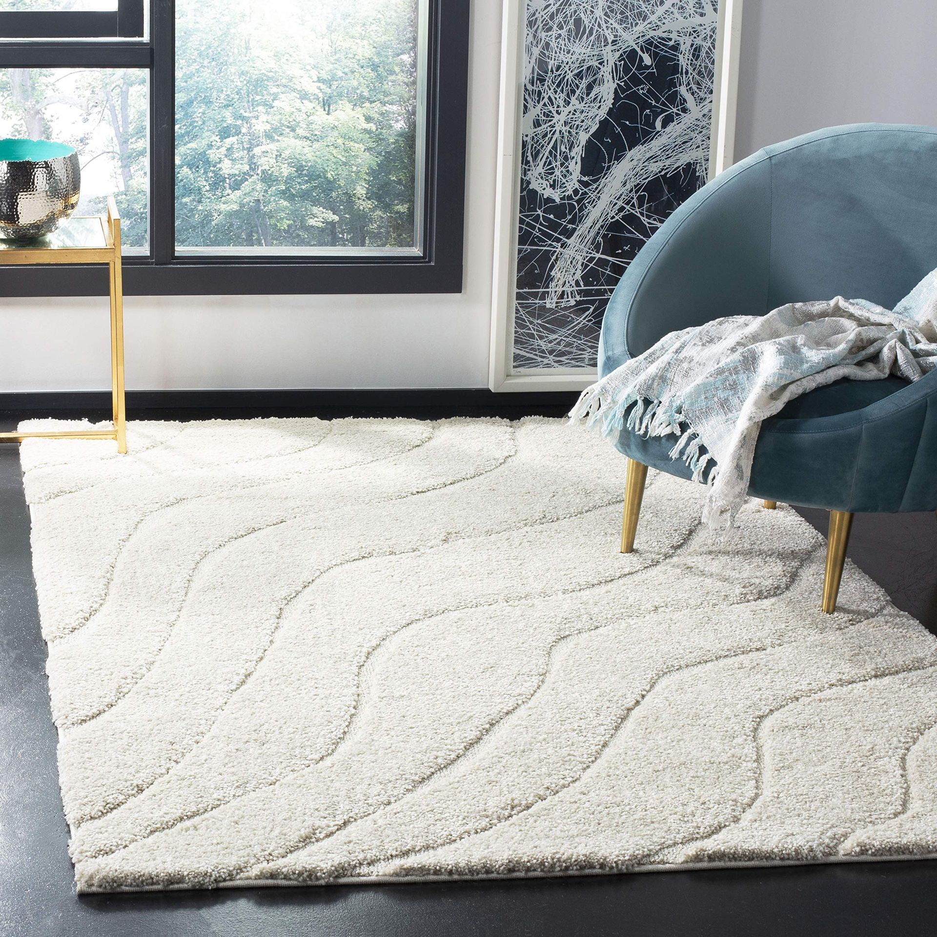 SAFAVIEH Florida Shag Collection Area Rug- 8’6x12’ Creme & Creme,Non-Shedding & Easy Care, 1.2 thick