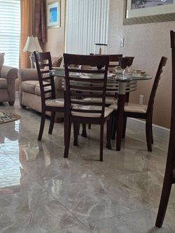 Round Glass Dining Table with 4 Chairs