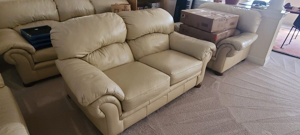 Off-White Leather Love Seat